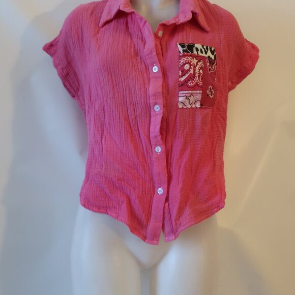 NWT Womens Romi Basha Rose Pink "Michelle" Leopard & Paisley Button Down Shirt S - Picture 3 of 8